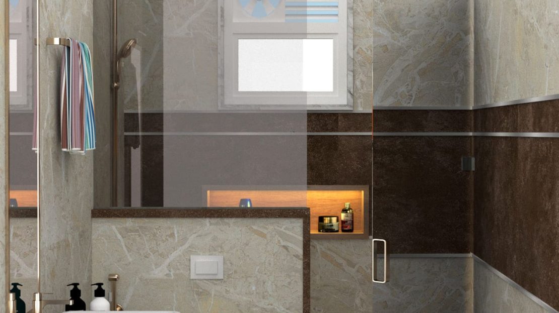 modern villas bathroom with setup 3d designs