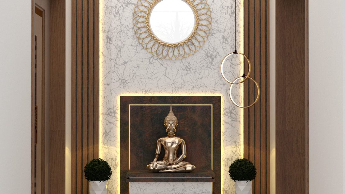 luxury villas interior foyer view buddha statue 3d designs
