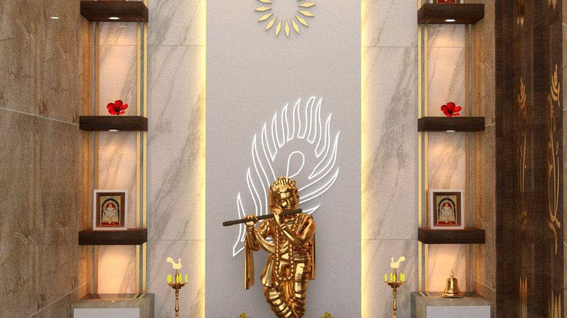 ultra luxury modern villa interior pooja view krisnar statue 3d design