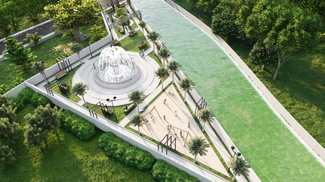 ultra luxury gated community features park 3d design top view