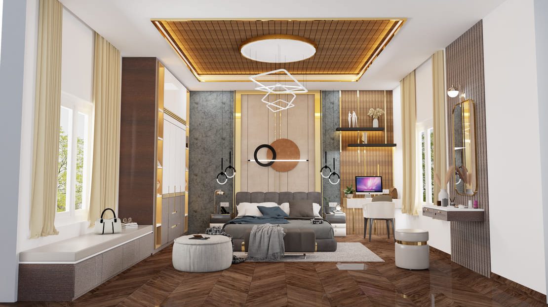 ultra luxury modern villa bedroom interior setup 3d view